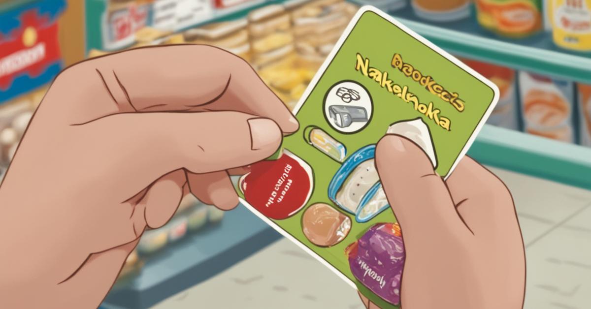 Dziecko nakleja naklejkę Biedronka na kartę kolekcjonerską w trakcie zakupów.