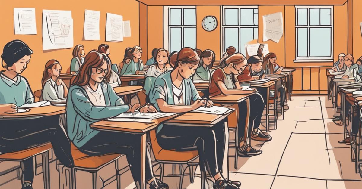 Studenci piszący egzamin poprawkowy we wrześniu, wspierani przez profesora.