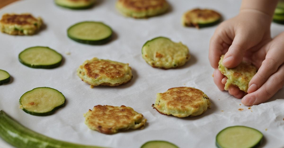 Mini placki z cukinii, idealne na przekąskę dla niemowląt i małych dzieci.