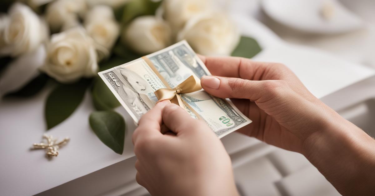 Wkładanie banknotu do ozdobnej koperty na chrzciny.