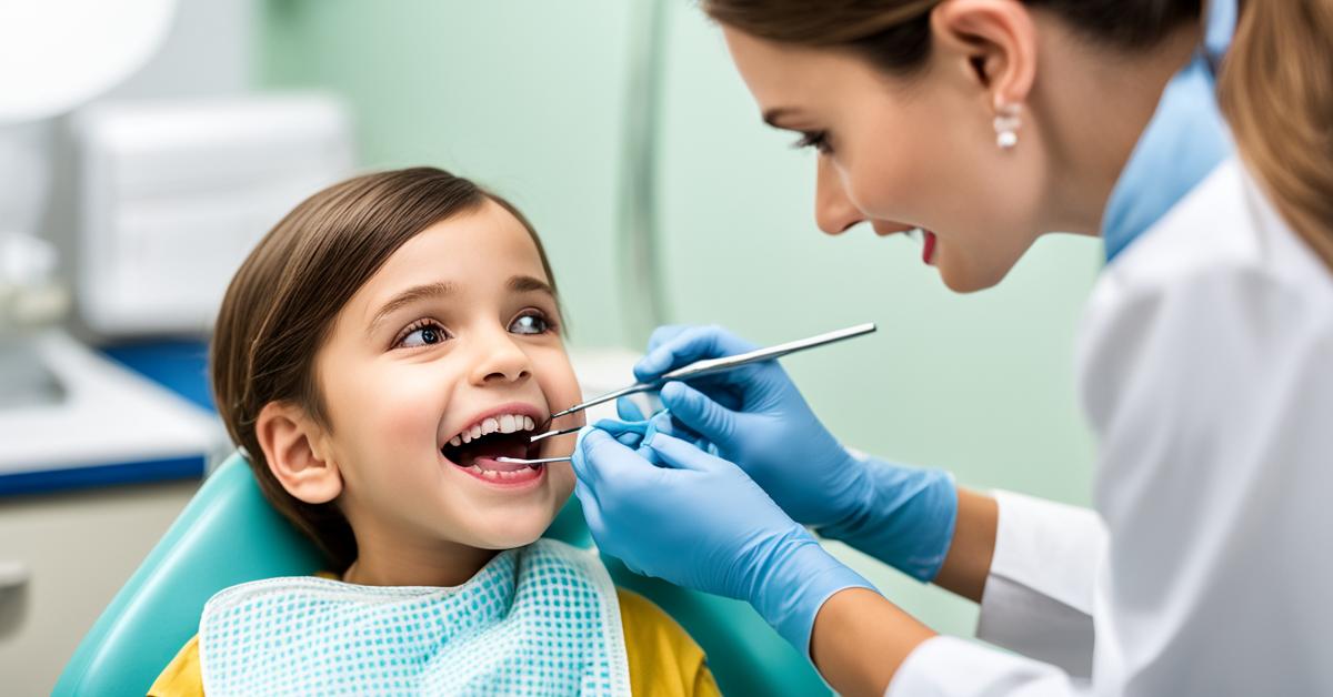 Dentysta bada zęby dziecka podczas rutynowej wizyty kontrolnej.